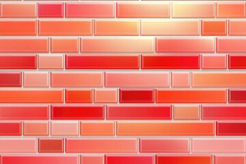 Obraz premium A digitally rendered wall of glossy, rectangular bricks in varying shades of red and orange, lit from above