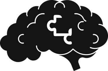 Brain With Puzzle Piece Silhouette Vector Illustration