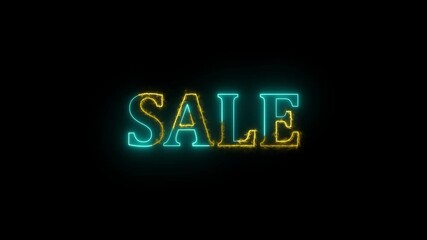 Animated neon sale text with glowing energy effect against black background for promotional content and advertising - Powered by Adobe