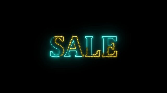 Animated neon sale text with glowing energy effect against black background for promotional content and advertising - Powered by Adobe