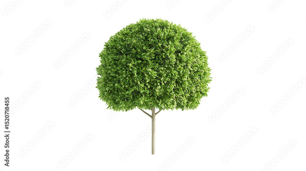 Poster nature conservation concept tree with a rounded canopy and slender trunk isolated on white backgroun