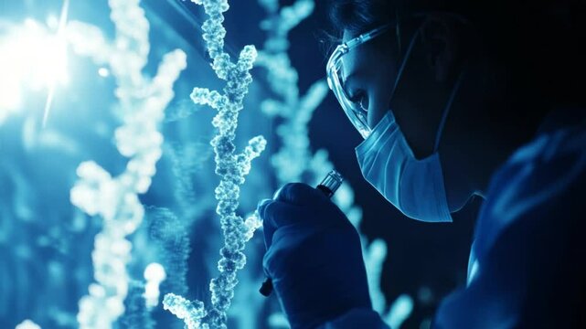 Scientist Analyzing DNA Structure in Laboratory for Medical Research and Development