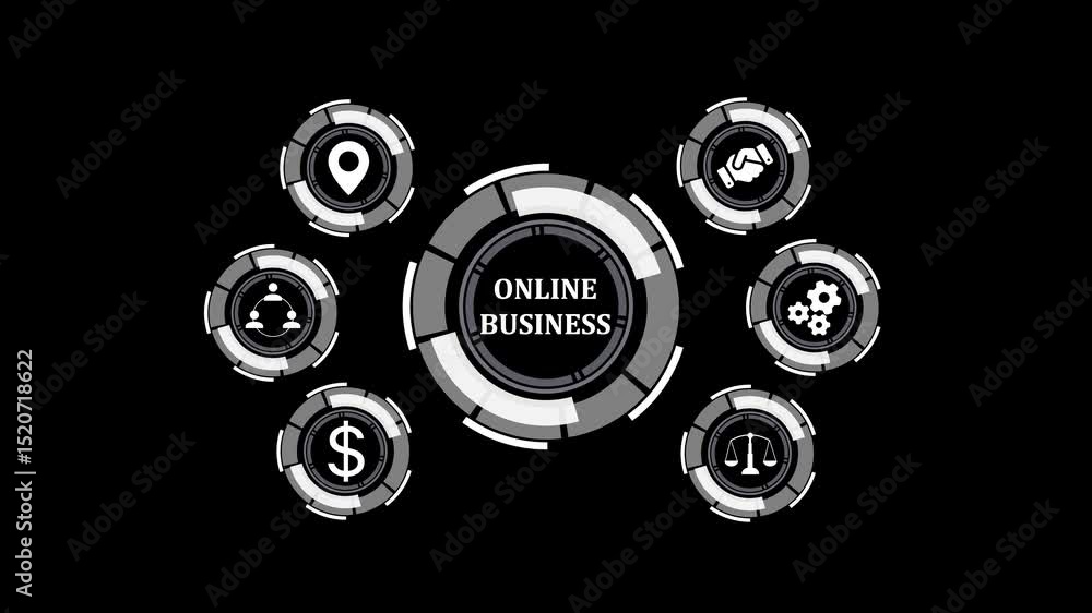 Poster abstract digital interface showcasing online business concepts and elements in a futuristic technolo