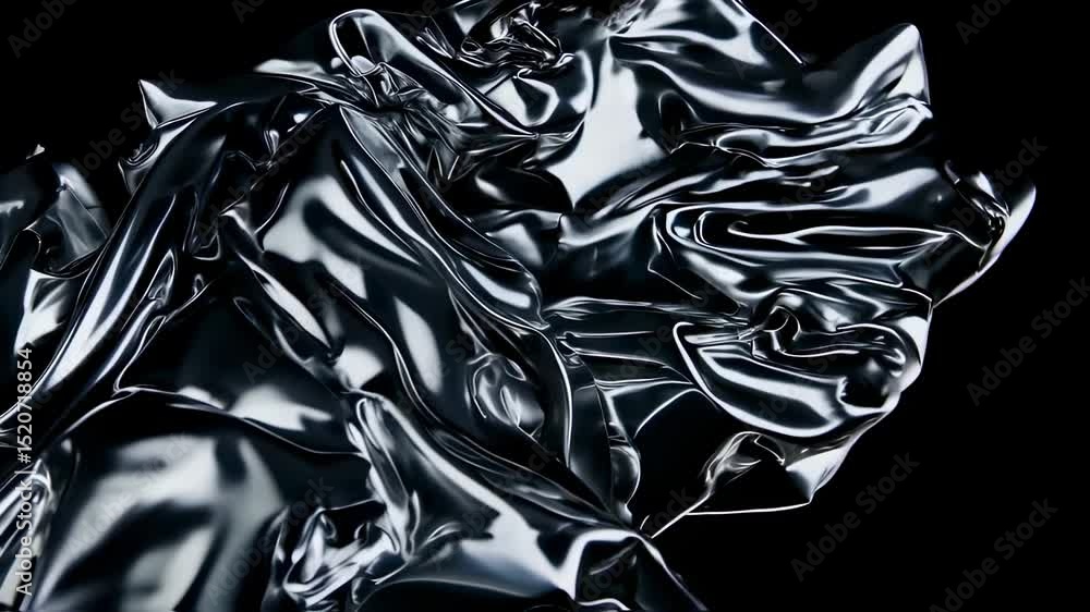 Poster abstract silver fabric dynamically flowing against a dark background animation