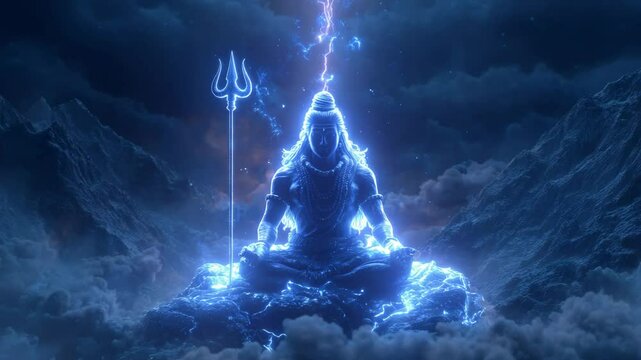 Shiva Trishul Glowing With Electric Blue Thunder Loop
