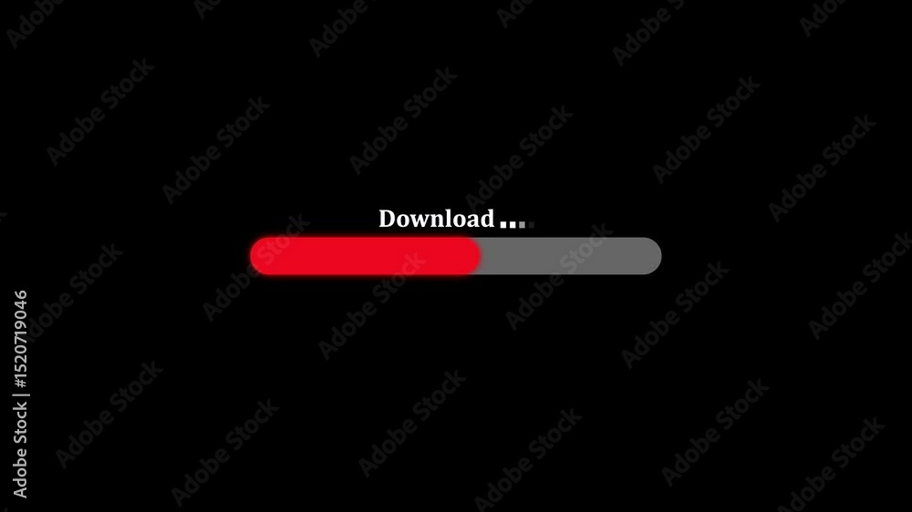 Poster loading bar animation. animated download progress bar with red filling on a black background display
