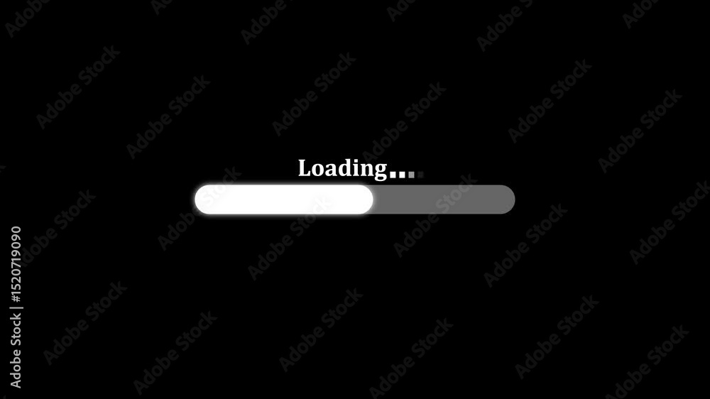 Poster animated loading bar progressing across a black background displaying website or application process