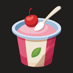 Cherry yogurt a plastic pot vector art illustration.