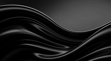 Obraz premium Smooth black waves with a high-gloss finish, creating a sophisticated and abstract digital background. 