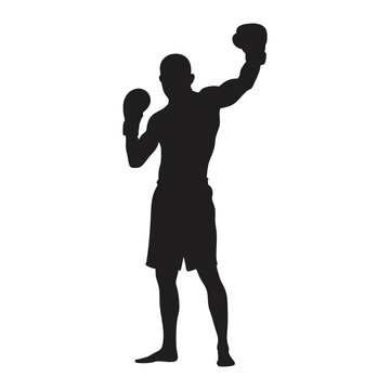 Vector silhouette of boxing icon victory position on white background