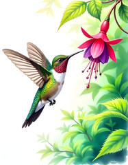 hummingbird and flowers