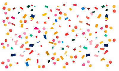 A vibrant background filled with scattered confetti, creating a festive and joyful illustration.
