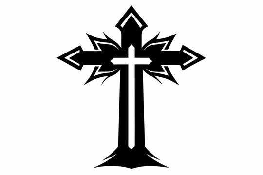 Stylized christian cross with arrow shaped ends halloween, vector, silhouette,  illustration, horizontal, isolated assets, on transparent background