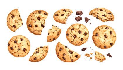 Watercolor set of biscuit epciva America. Shortbread cookies with chocolate pieces