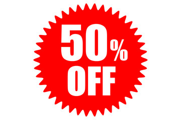 50% OFF - Red discount label with text 50% OFF
