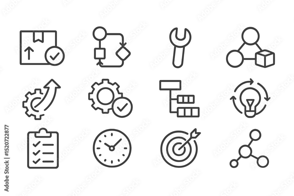 Poster illustration of various productivity and workflow icons in a clean design, suitable for digital proj
