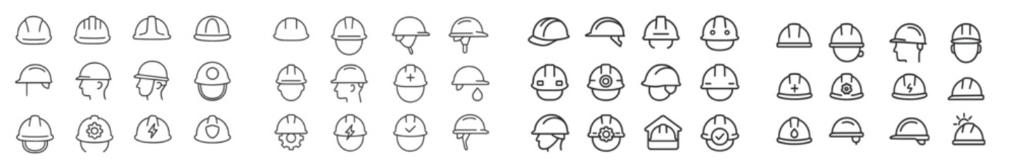 Different designs of construction helmets displayed on a neutral background showcasing safety equipment variety