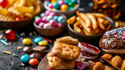 Unhealthy sugary snacks on display, a stark reminder of modern dietary temptations
﻿