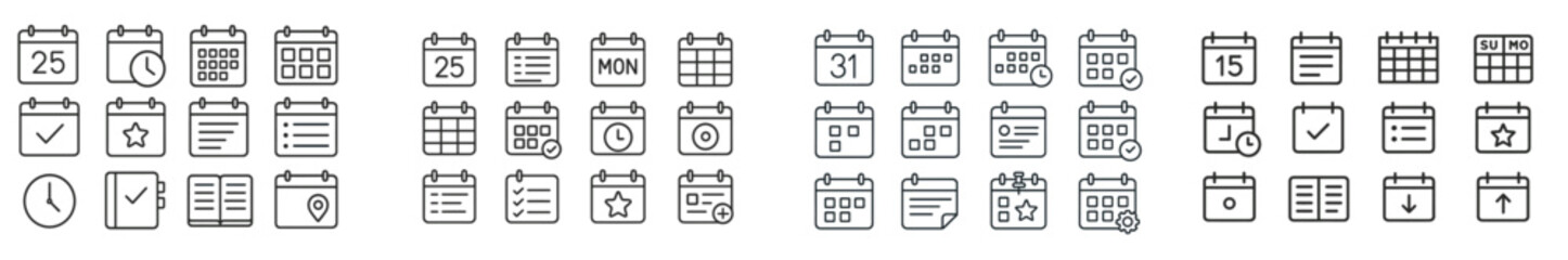 Calendar icons depicting various dates, events, and features for scheduling and planning activities digitally