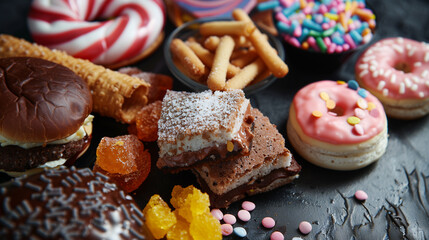 Unhealthy sugary snacks on display, a stark reminder of modern dietary temptations
﻿