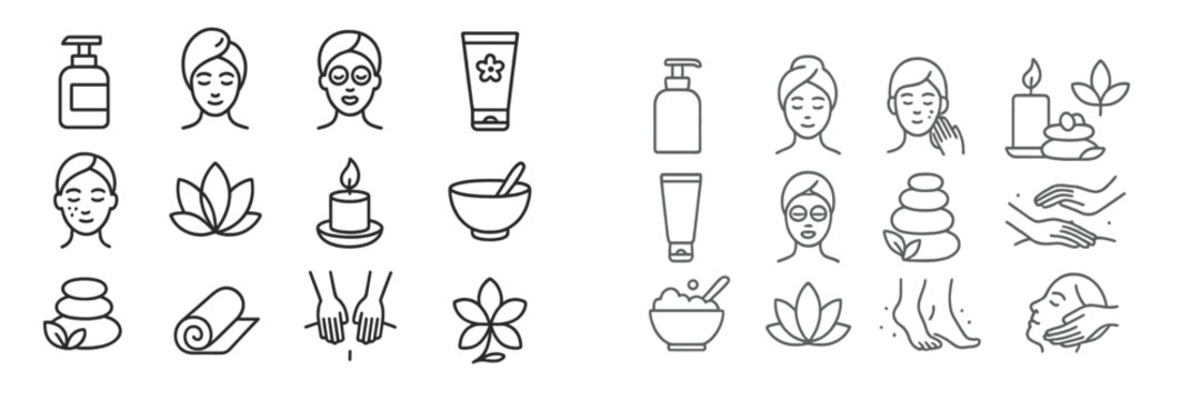 Essential spa and wellness icons showcasing relaxation and self-care rituals for a rejuvenating experience