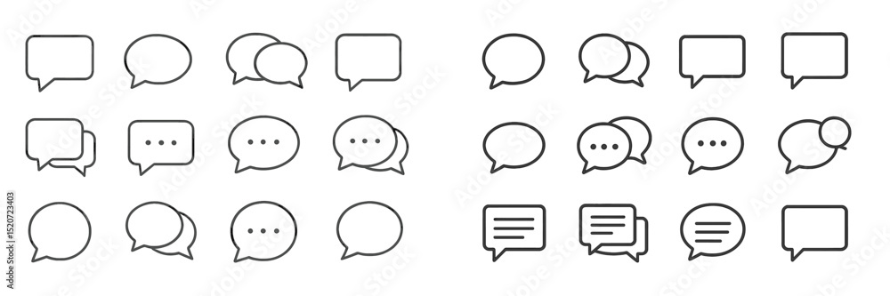 Aufkleber collection of various speech and thought bubble designs in minimalistic style suitable for conversat