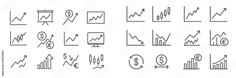 Aufkleber graphs and charts illustrating financial data trends in a minimalistic style, representing commerce 