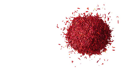 saffron thread in the wooden plate, isolated on the white background.