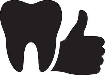 Silhouette vector of tooth with thumbs-up icon, great for dental approval, hygiene, and health care concepts.