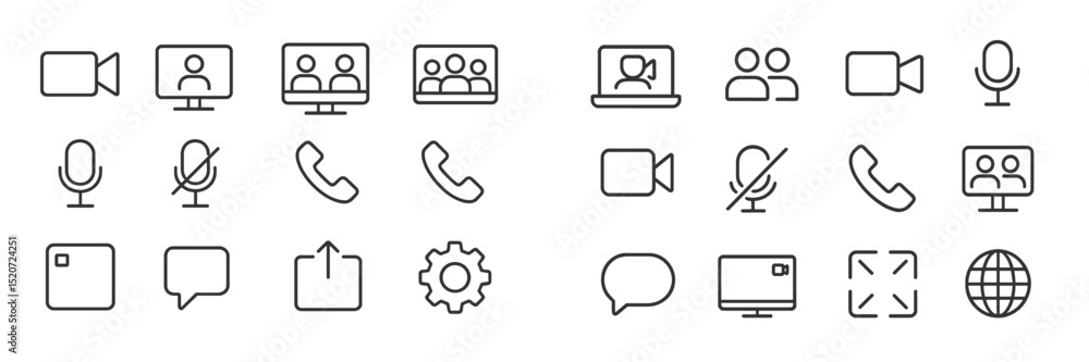 Aufkleber simple line icons representing communication tools in a digital environment for online meetings and 