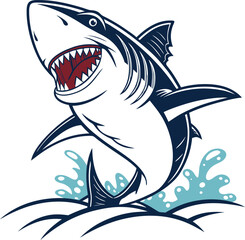 High-Quality Cartoon Shark Face Grinning Teeth Ocean Silhouette Illustrations 