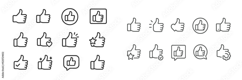Poster collection of thumbs up icons in various styles designed for digital communication and social media 