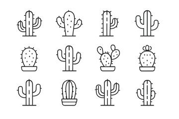 Unique collection of cactus illustrations in various shapes and sizes on a plain background © Mark