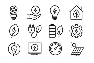 Energy icons showcasing renewable power sources and energy efficiency in a modern and eco-friendly style © Mark
