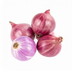 Fototapeta premium Shallots on Isolated White Background – Small Onion Relatives with Purple-Tinged Skin and Fine Texture