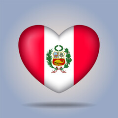 Peru flag heart button Isolated on color gradient background. Banner flag Vector Illustrator
