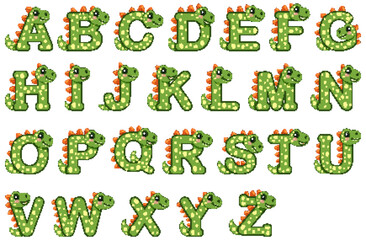 Dinosaur-Themed Alphabet Vector Illustration