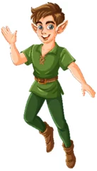 Gordijnen Cheerful Elf in Green Attire Illustration © GraphicsRF