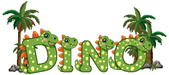 Gordijnen Playful Dinosaur Alphabet Illustration with Palm Trees © GraphicsRF