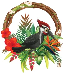 Fototapete Rund Tropical Bird with Floral Wreath Illustration © GraphicsRF