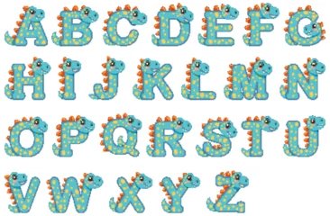 Gordijnen Dinosaur-Themed Alphabet Vector Illustration © GraphicsRF