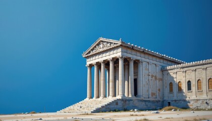 Obraz premium Ancient Marble Temple Ruins with Impressive Columns Against a Clear Blue Sky in Greece