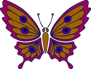 Vector graphic of flying butterfly in a top view isolated on white background.