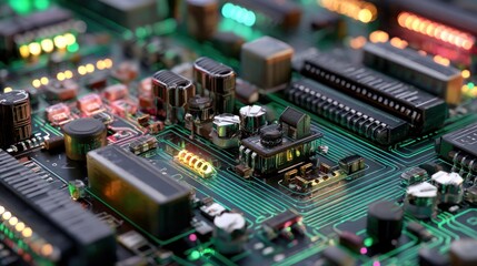 Obraz premium Close-up circuit board with city-like components