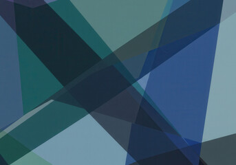 Abstract composition of overlapping blue and green shapes