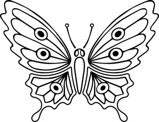 Vector graphic of flying butterfly in a top view isolated on white background.