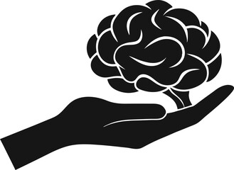 Hand Holding Brain Silhouette Vector Illustration