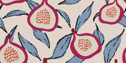 Fig and Leaves Illustration Seamless Pattern