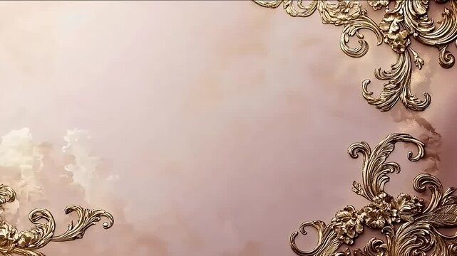 Elegant Golden Baroque Design on Blush Pink Cloud Background