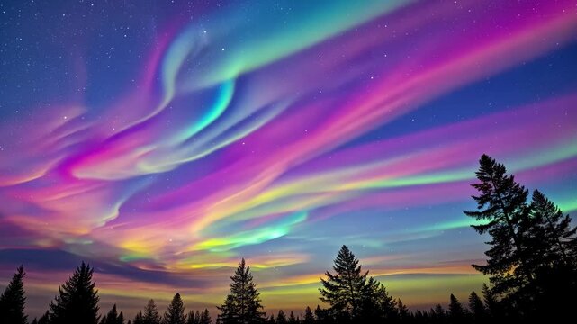 Spectacular display of colorful nacreous polar stratospheric clouds at twilight, Colorful nacreous polar stratospheric clouds jet timelapse